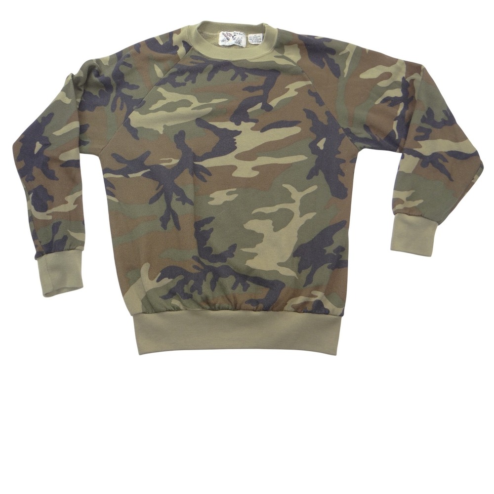 Vintage Duck Bay Camouflage Raglan‎ Crewneck Sweatshirt Mens Medium Green Brown
